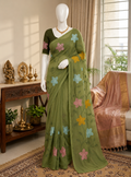 Embroidered Star Georgette Saree with Designer Embroidery Blouse