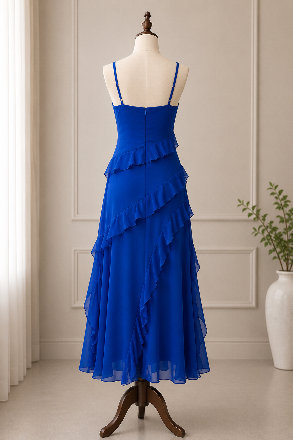 Elegant Ruffled Chiffon A-Line Midi Dress💕