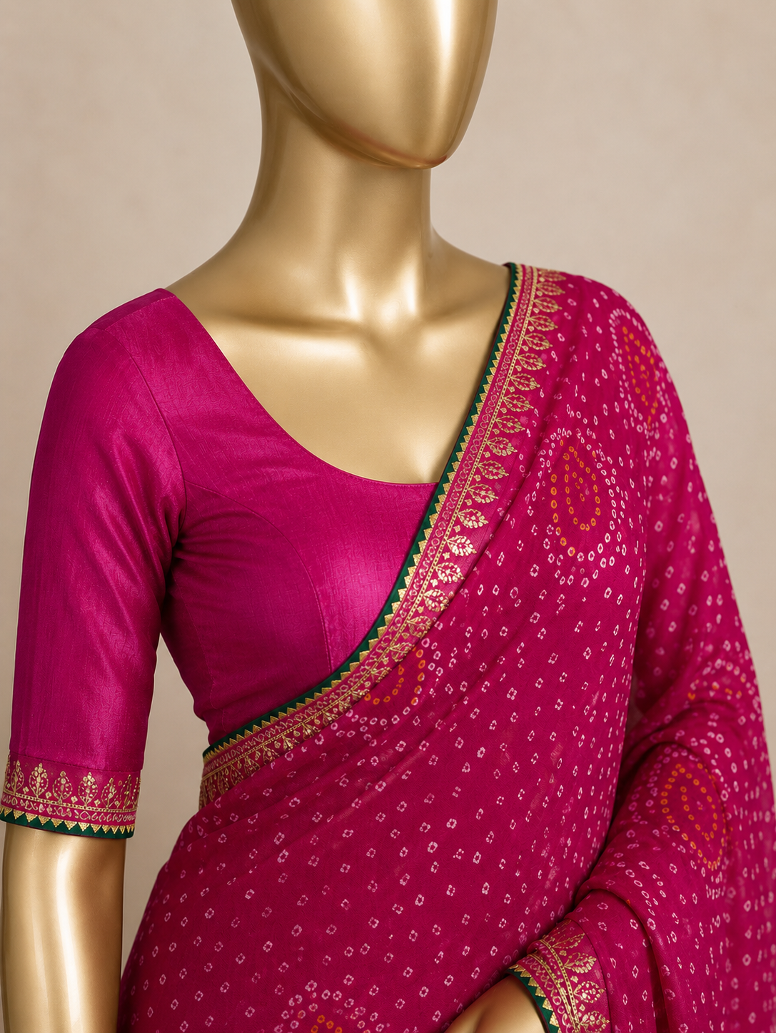Pink Bandhani Pure Georgette Saree with Embroidered Border