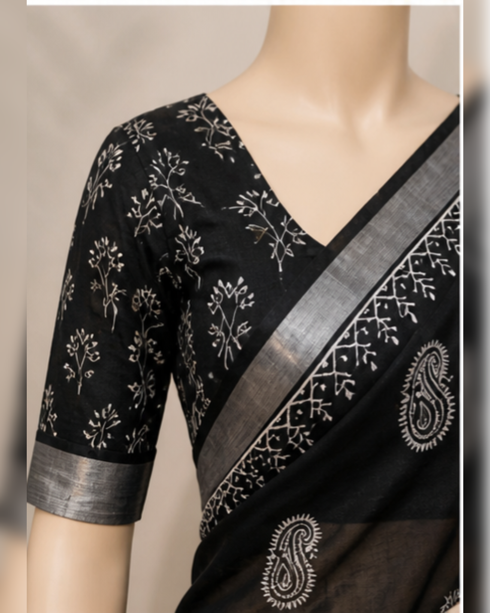 Linen with silver jari putta saree 💕