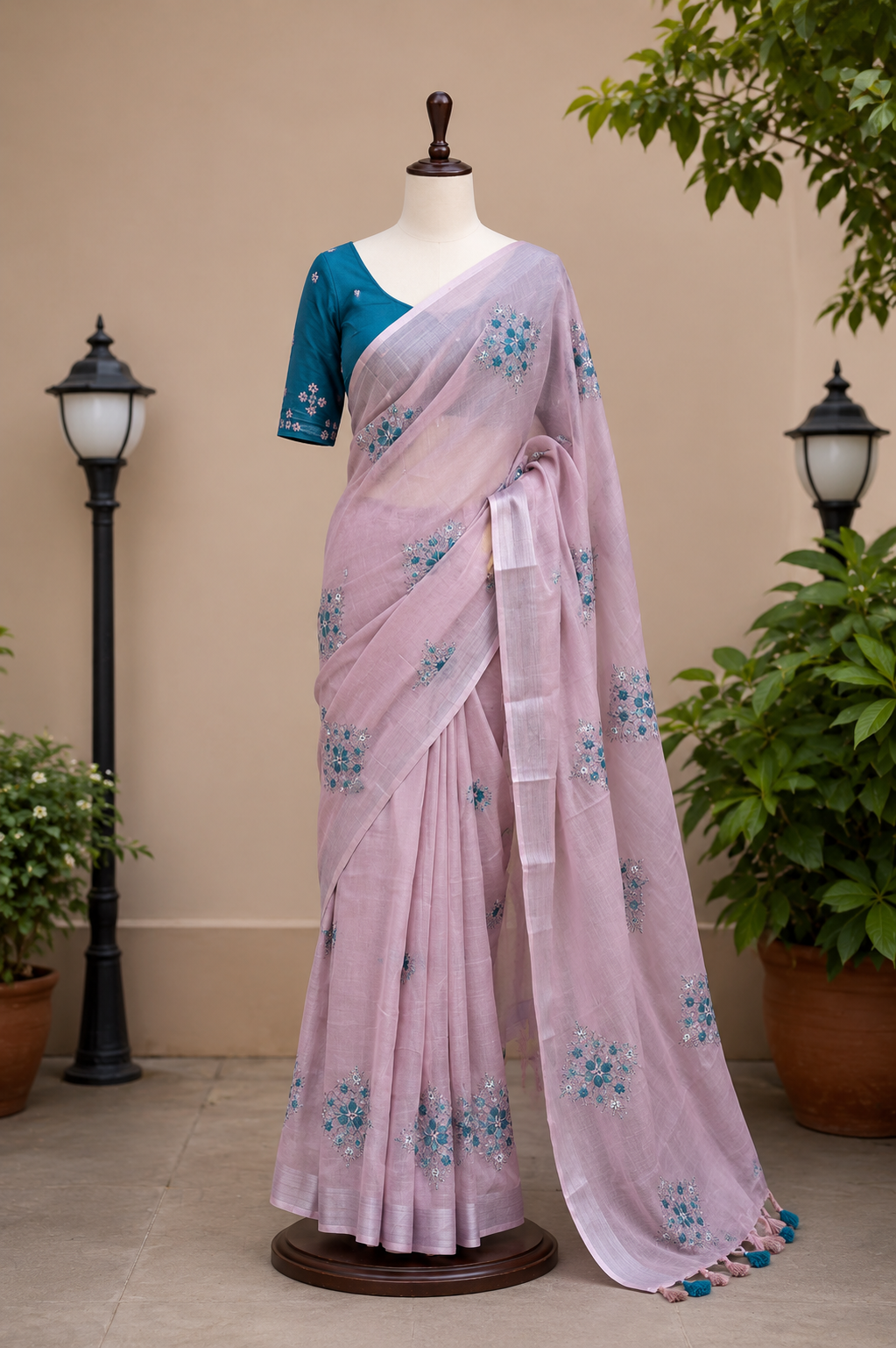 Soft Silver Linen Saree with Embroidery | Lottery Linen Collection