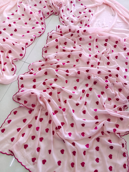 Little ❤️ Hearts Premium Star Georgette Saree with Scallop Border