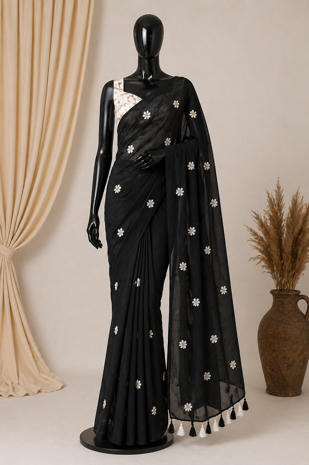Elegant Georgette Saree with Intricate Embroidery & Fumka Pallu