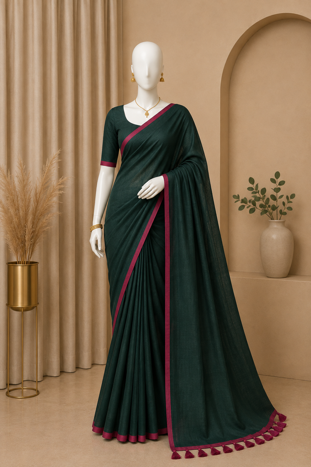 Mul Cotton Saree with Contrast Border & Running Blouse
