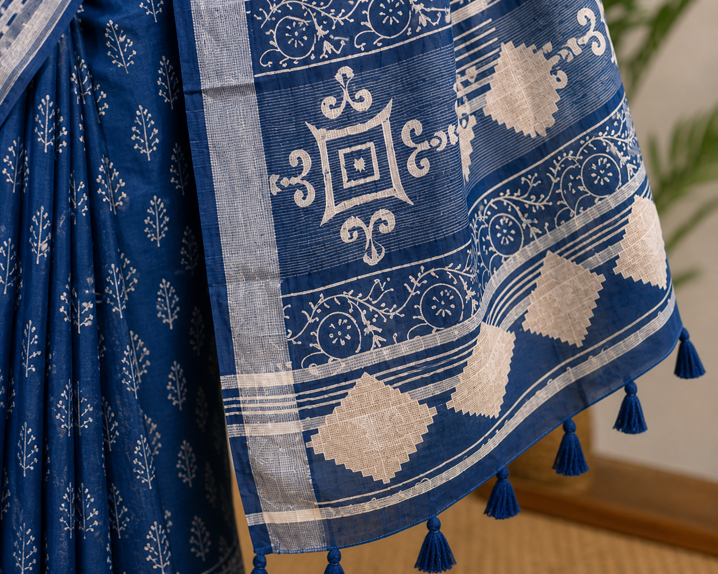 Linen with silver jari patta saree