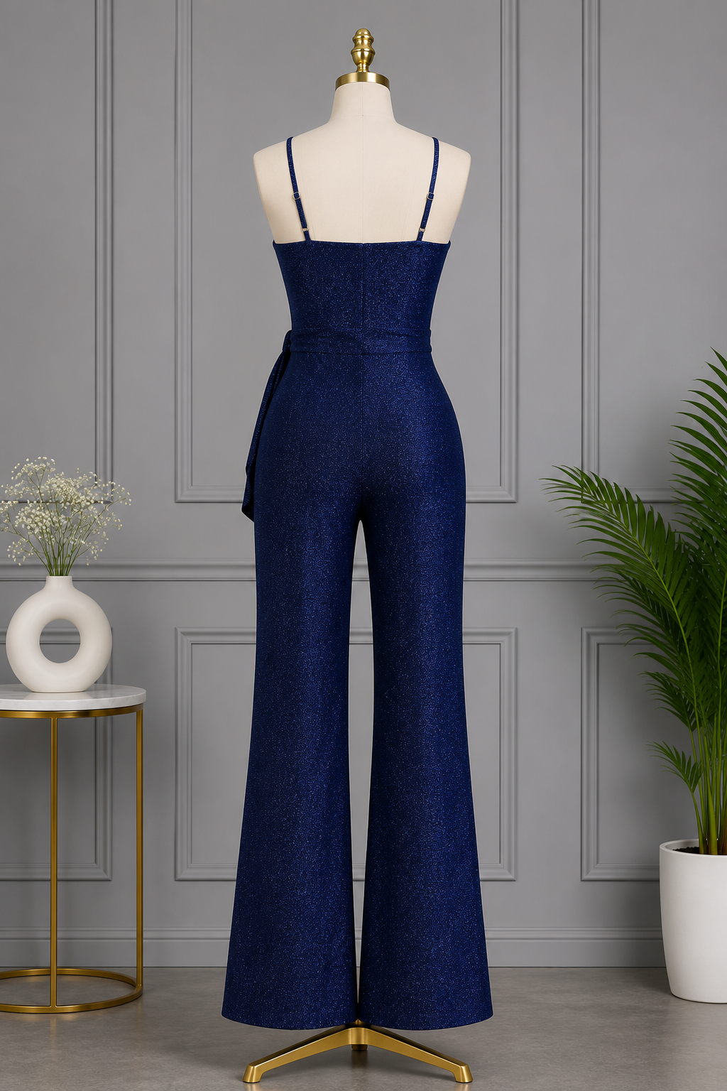 Blue Self Design Basic Jumpsuit