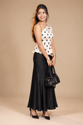 Ivory Polka Dot Asymmetric Peplum Co-ord Set