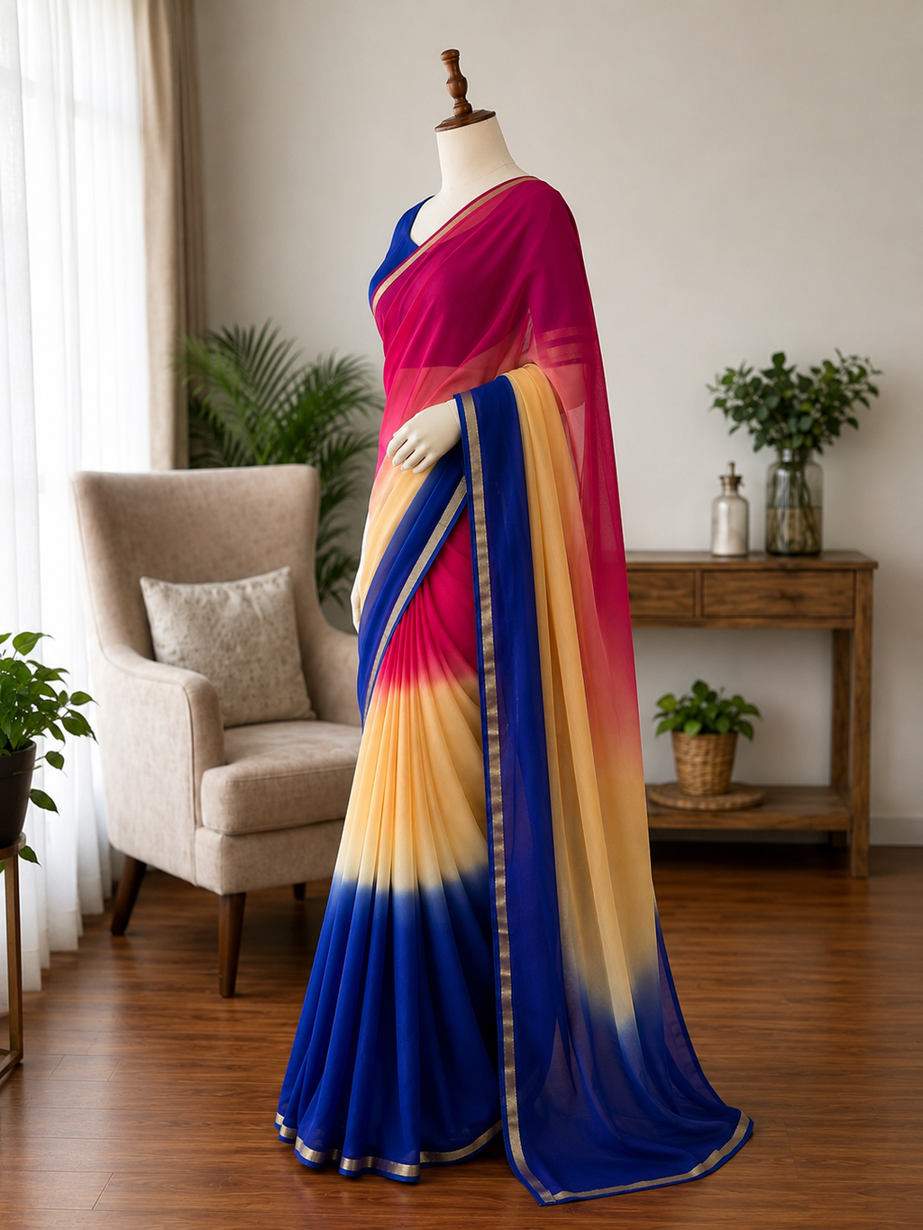 New Arrivals – 4D Georgette Saree with Running Viscose Blouse