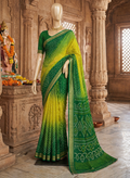 Beautiful Soft Self Silk Saree with Zari Border & Bandhani Print