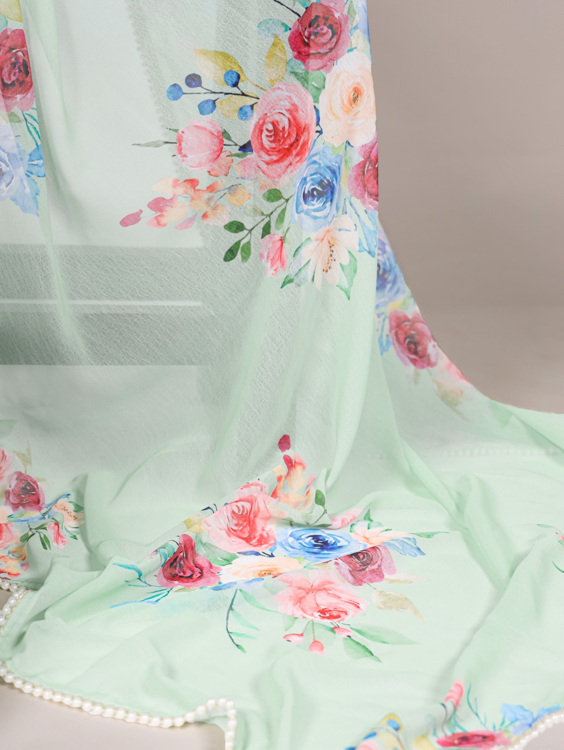 NIRA Floral Weightless Saree with Pearl Border | Lightweight Designer Saree