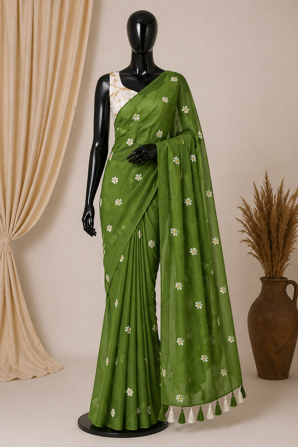 Elegant Georgette Saree with Intricate Embroidery & Fumka Pallu