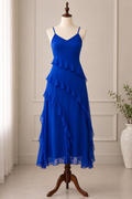 Elegant Ruffled Chiffon A-Line Midi Dress💕