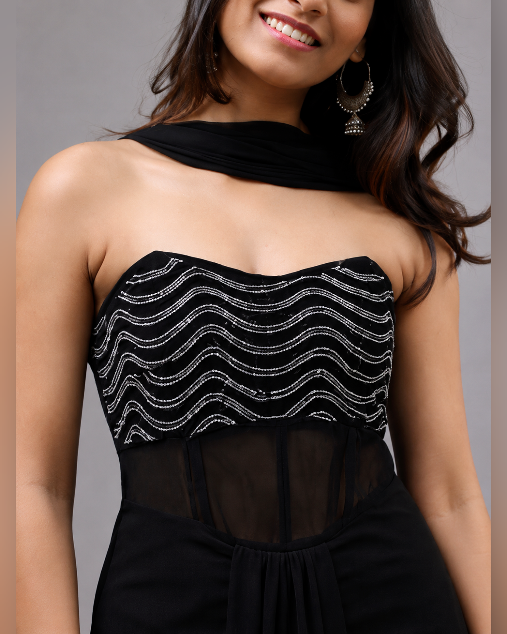 ✨ Black Embellished Georgette Bodycon Ethnic Dress for Women