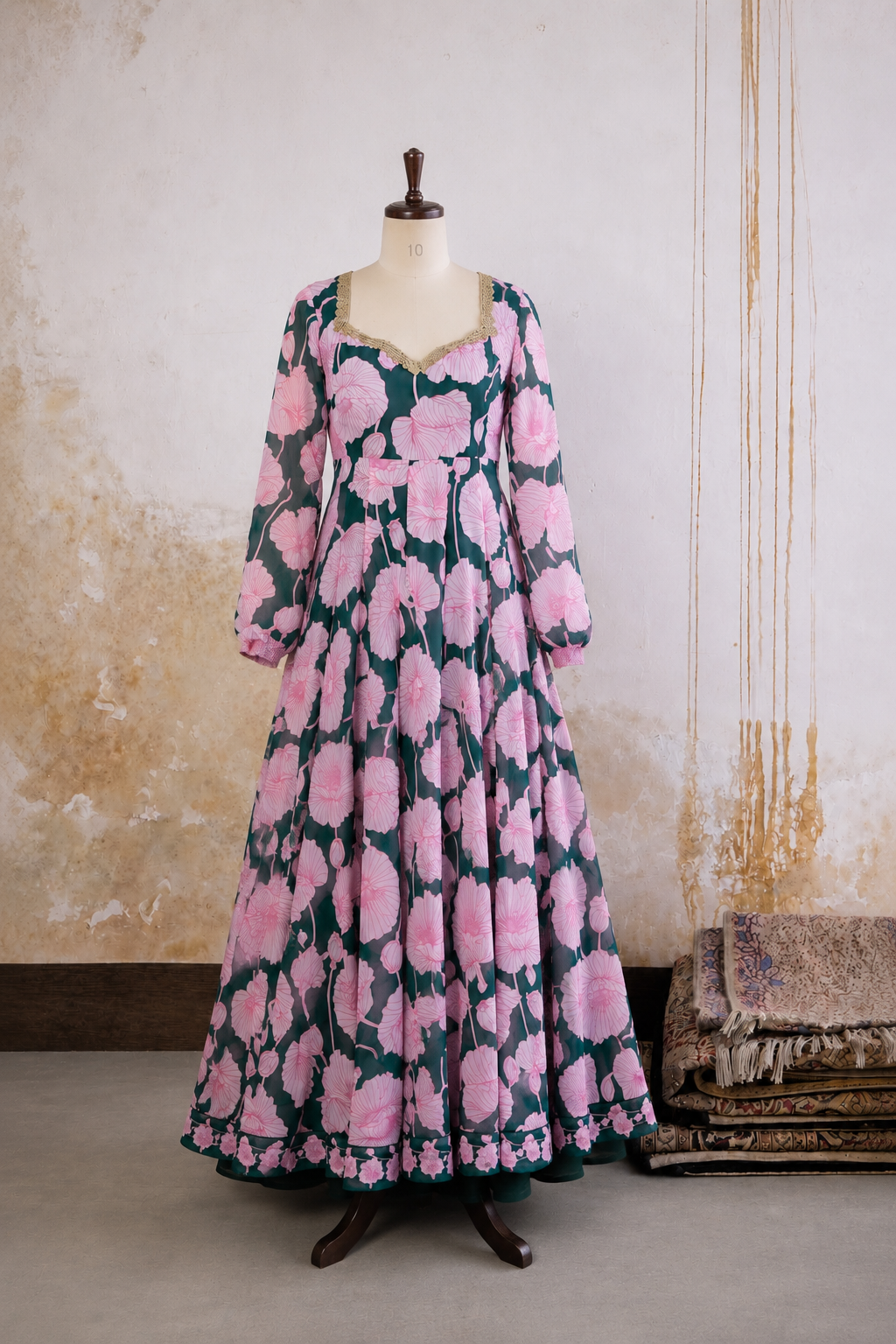 🌸 Women’s Floral Printed Georgette Anarkali Gown