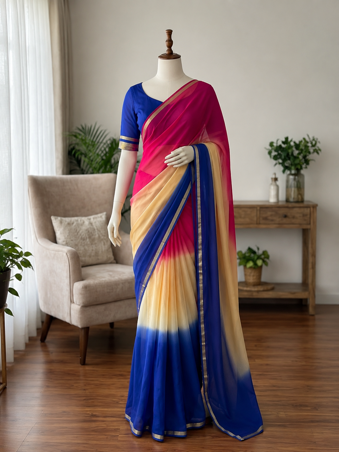 New Arrivals – 4D Georgette Saree with Running Viscose Blouse