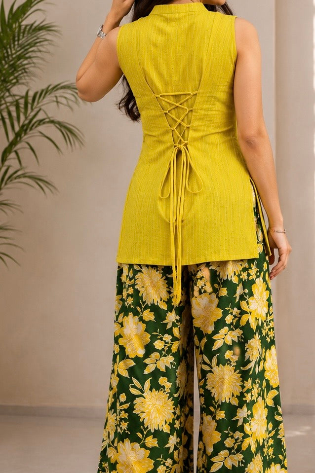 🌼 Yellow Floral Cotton Kurti with Palazzo Set for Women | Summer Designer Collection | AMUVE LIFESTYLE
