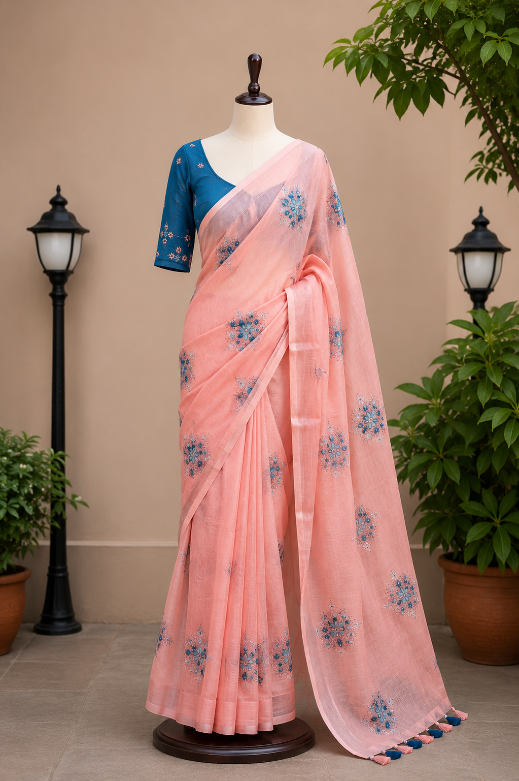 Soft Silver Linen Saree with Embroidery | Lottery Linen Collection