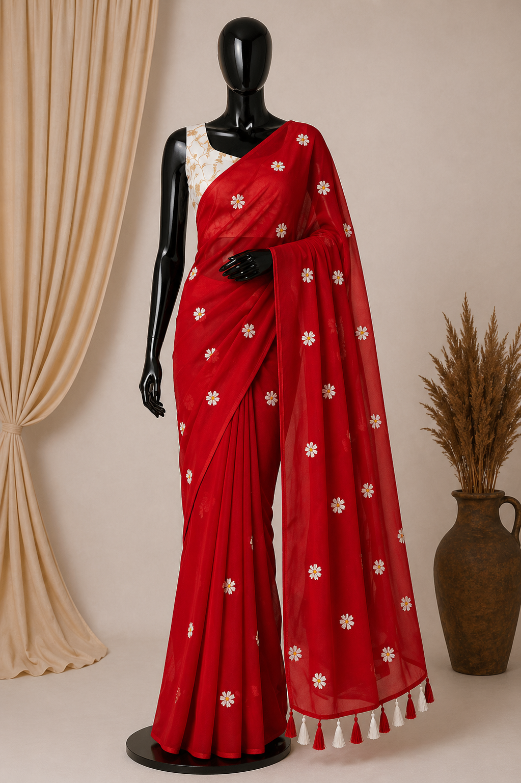 Elegant Georgette Saree with Intricate Embroidery & Fumka Pallu