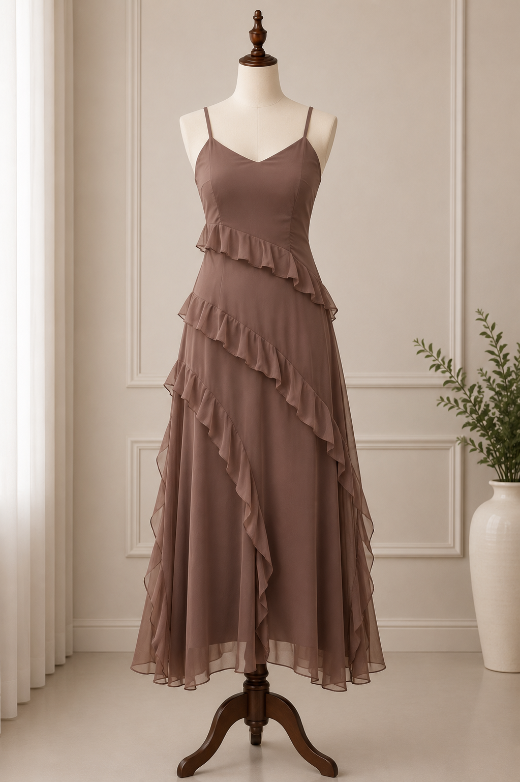 Elegant Ruffled Chiffon A-Line Midi Dress💕