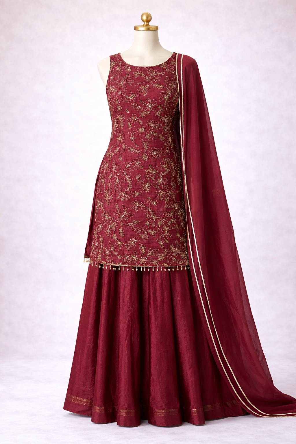 Diya Chinnon Silk Kurta Palazzo Set with Dupatta