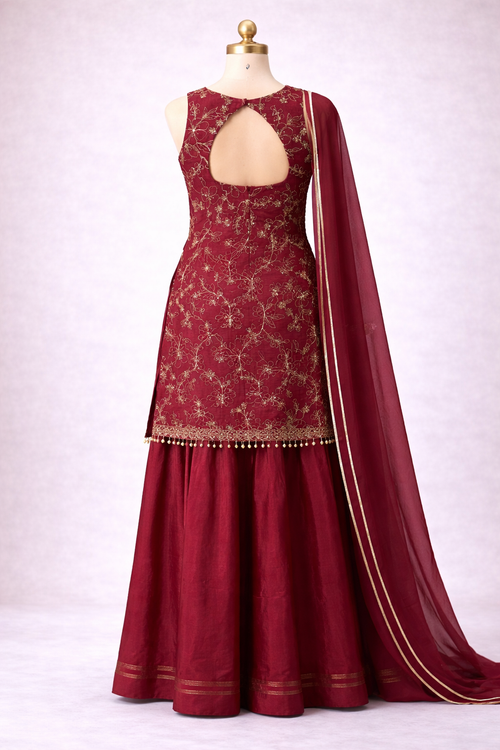 Diya Chinnon Silk Kurta Palazzo Set with Dupatta