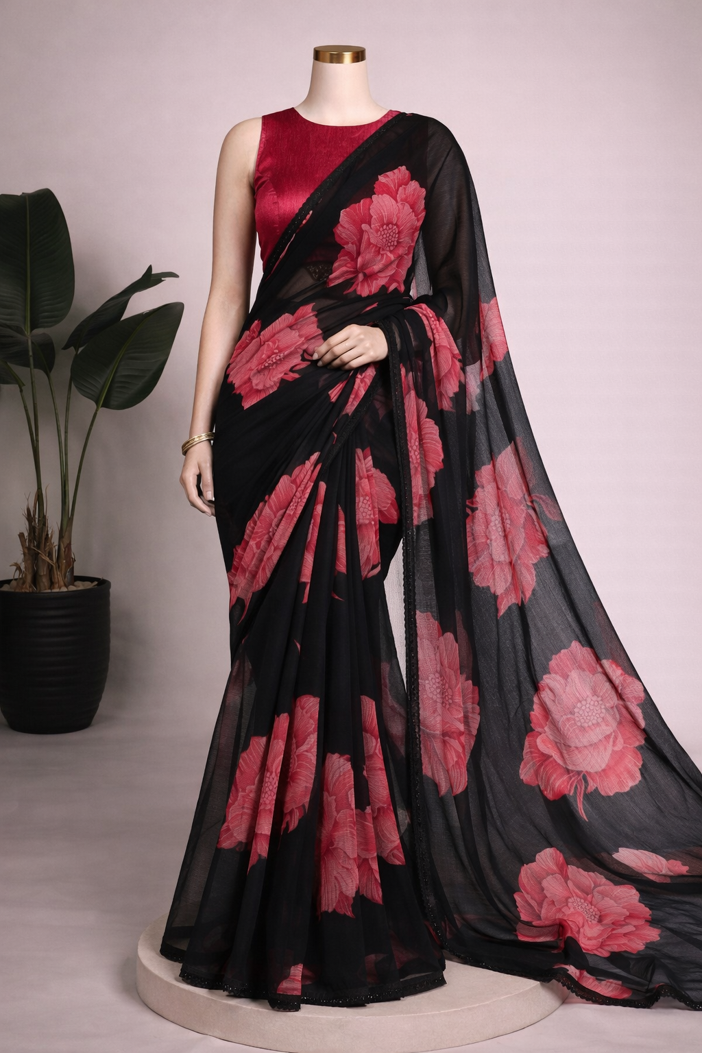 Elegant Floral Chiffon Saree Collection