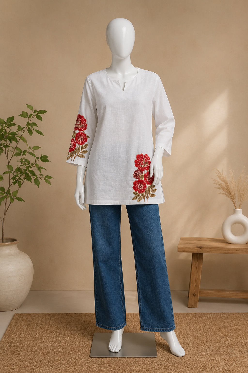 Woman Classic DTF Printed White Cotton Top