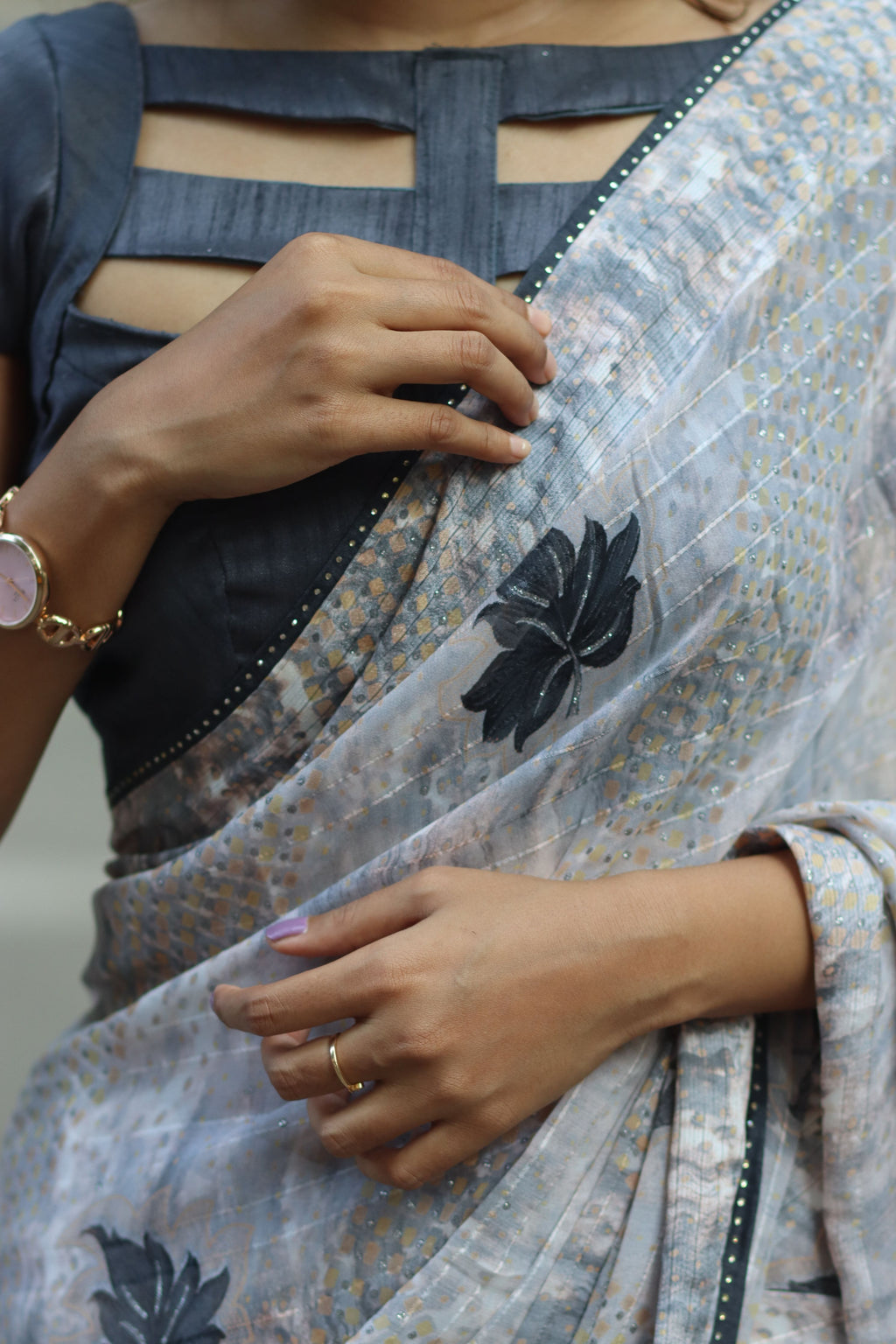 Elegant Grey Georgette Saree