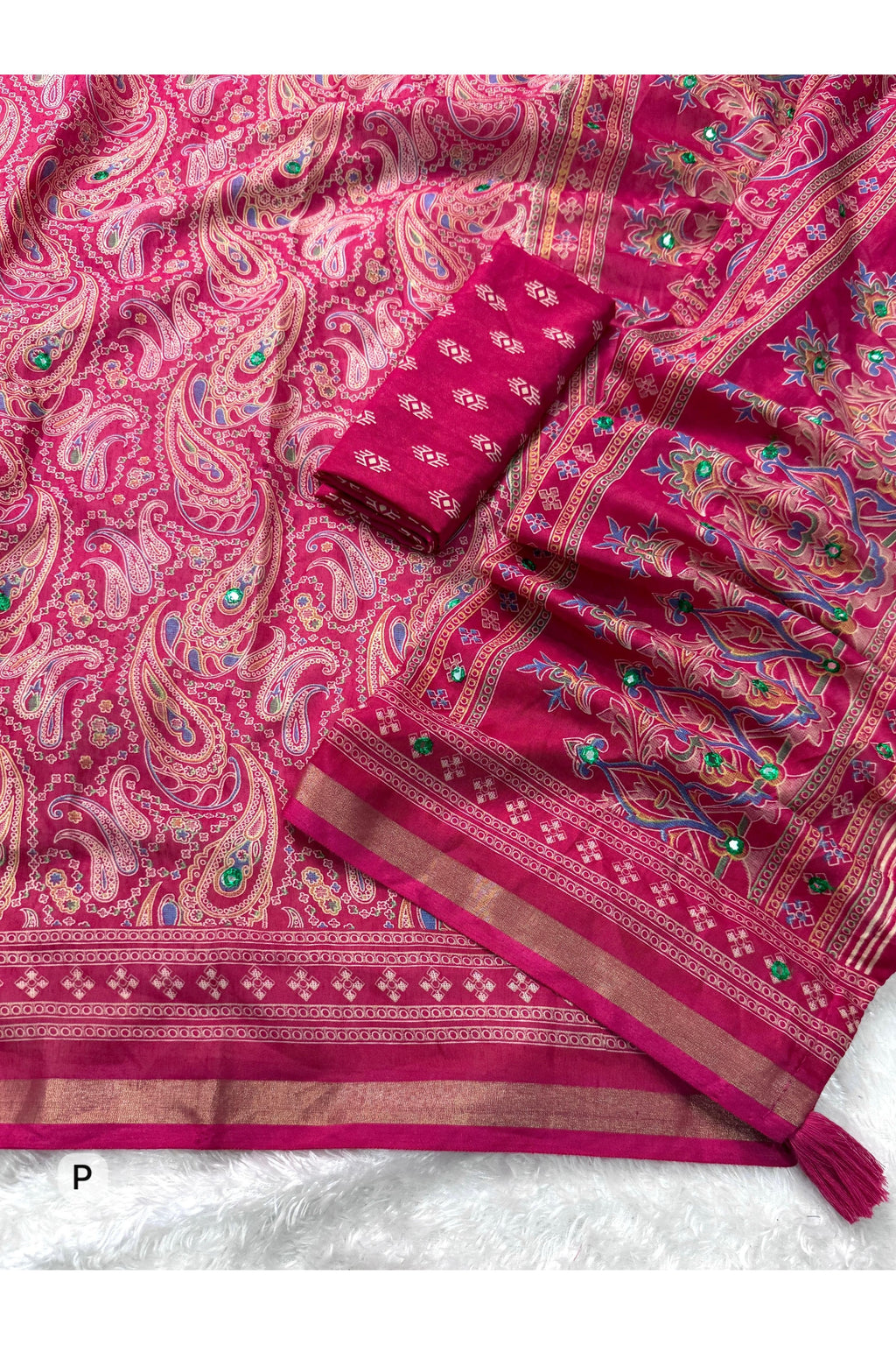 Designer Kalamkari Ajrakh Mul Cotton Saree with Mirror Work