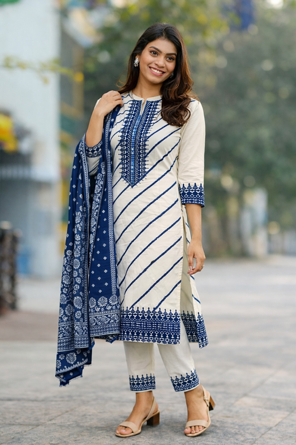Elegant Blue Printed Kurti Set with Dupatta