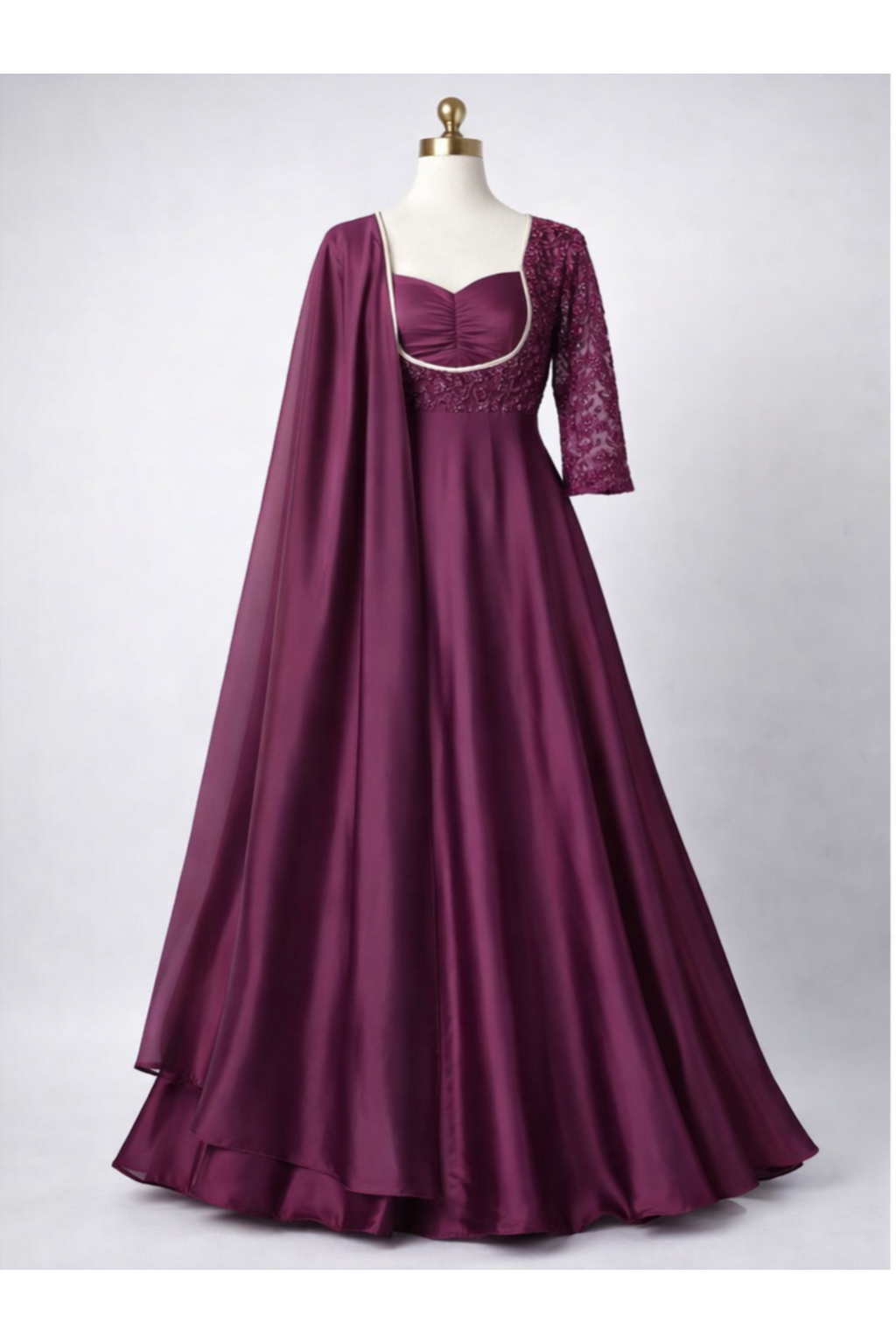 Satin Embroidery Anarkali Set