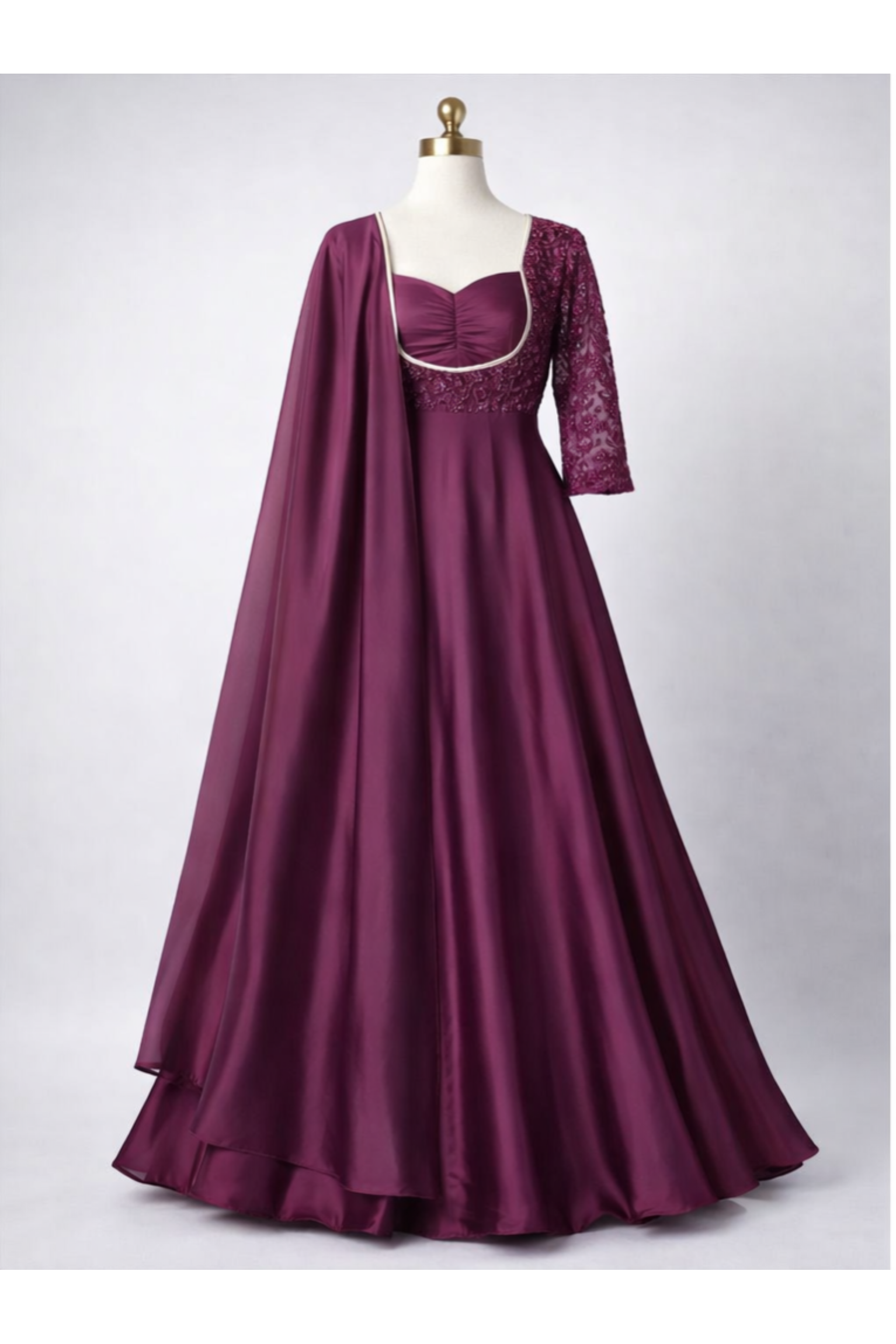 Satin Embroidery Anarkali Set