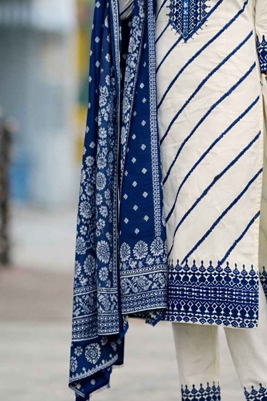 Elegant Blue Printed Kurti Set with Dupatta